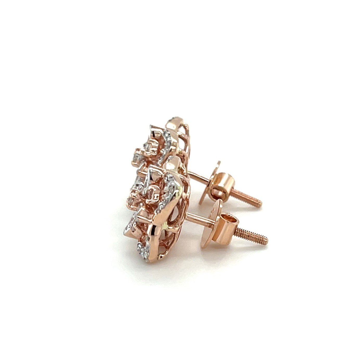 Ornate Diamond Stud Earrings in 18K Rose Gold - Exquisite Floral Design