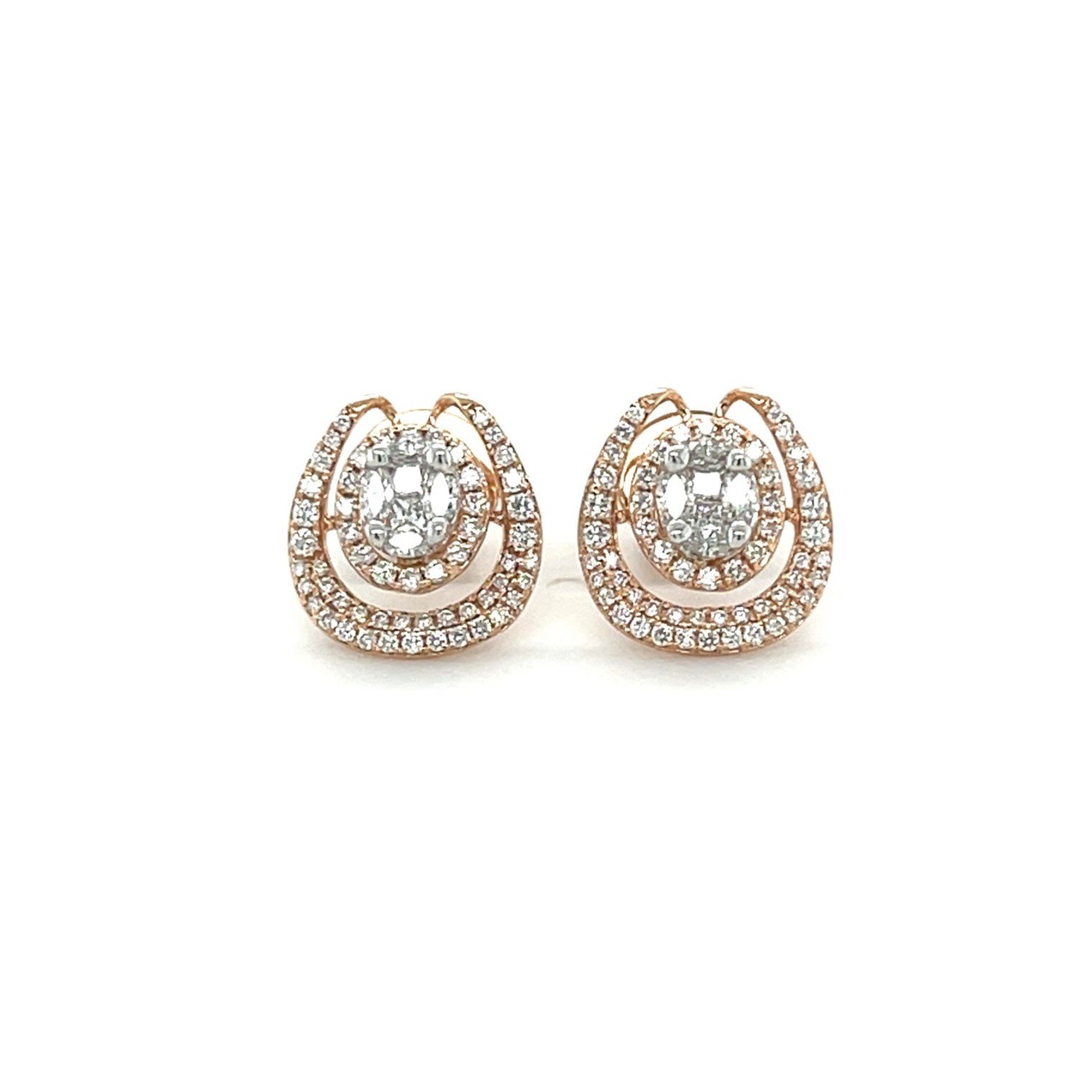 Buy quality Elegant Double Halo Rose Gold Diamond Stud Earrings in Pune