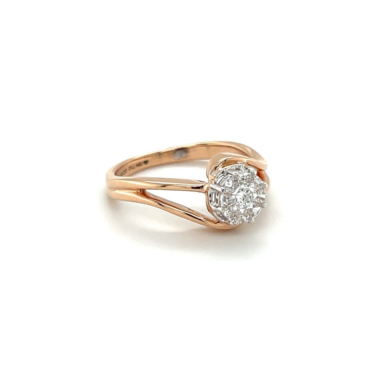 Stunning 18K Rose Gold Diamond Ring with Swirl Band