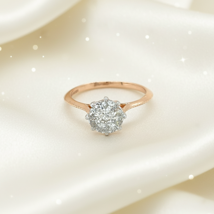 Royale Diamonds – Celeste Illusion-Solitaire Natural Diamond Ring in 18K Rose Gold (0.56 cts, IGI)