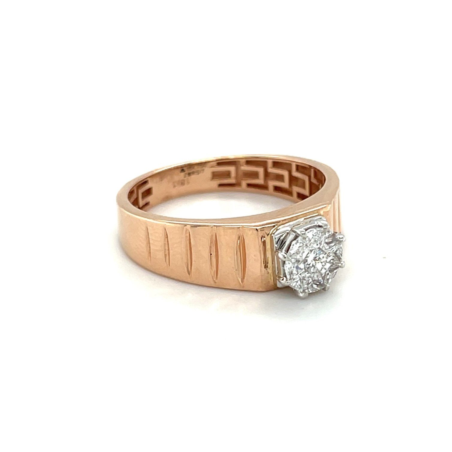 Stunning 18K Rose Gold Diamond Cluster Ring with Grooved Band