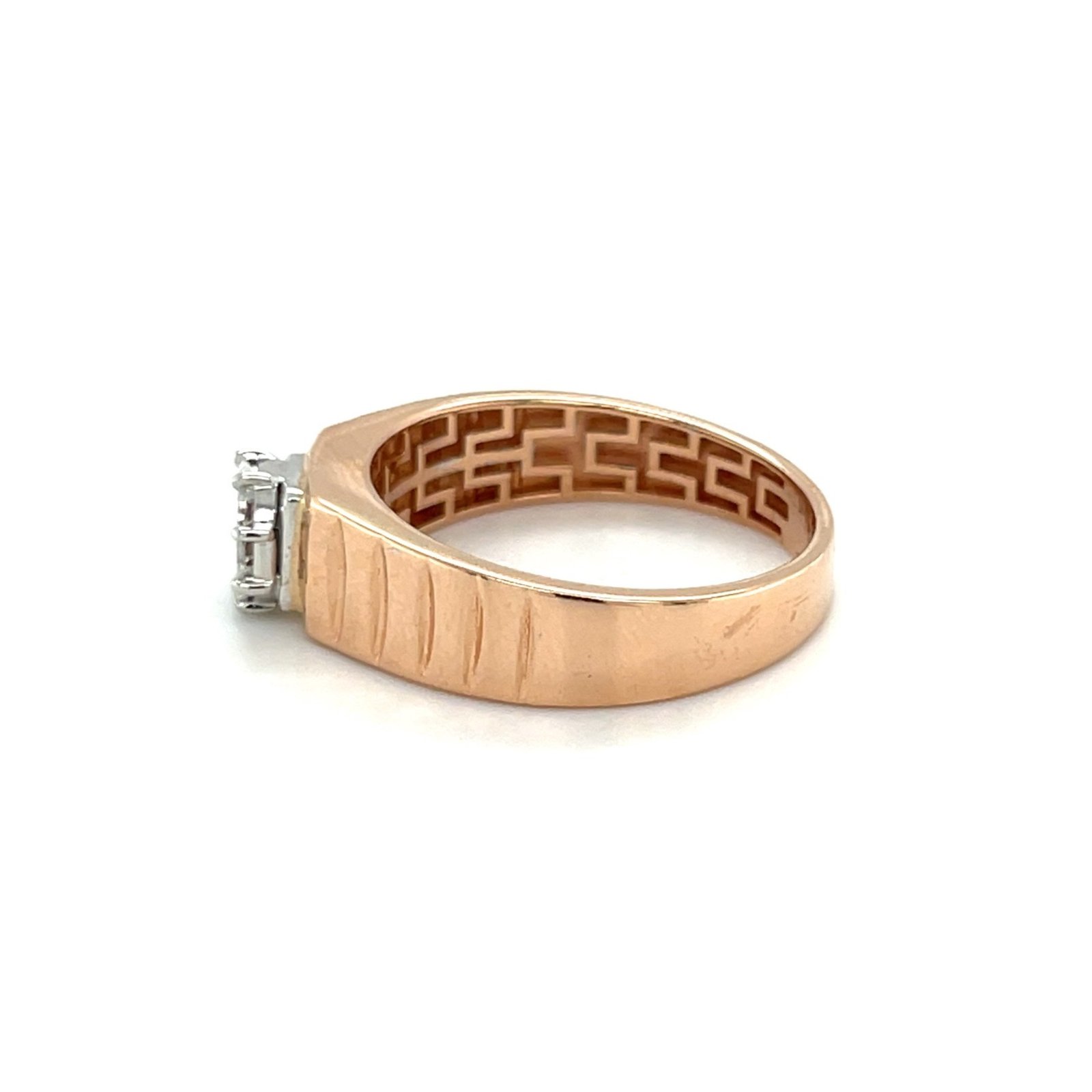 Stunning 18K Rose Gold Diamond Cluster Ring with Grooved Band