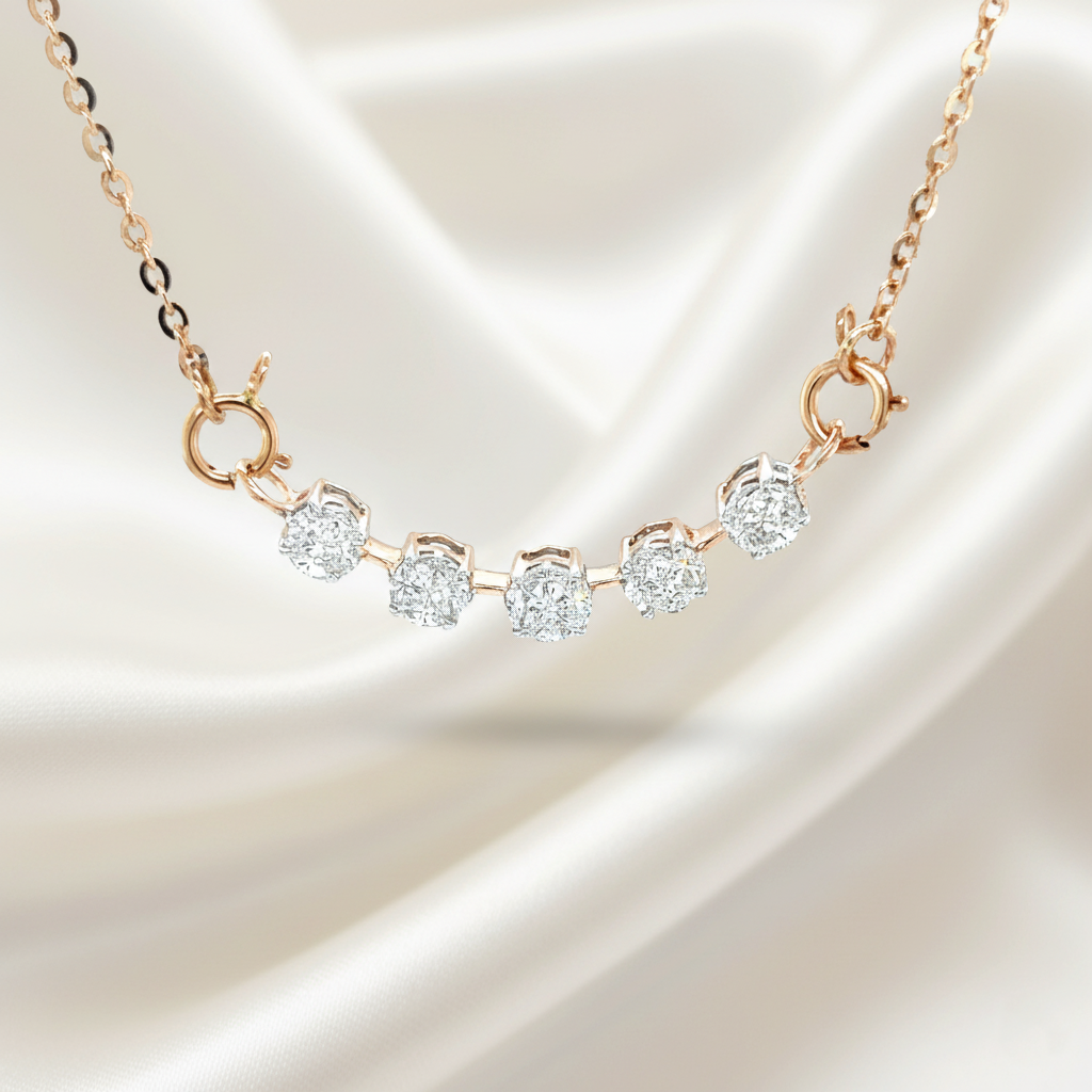 Royale Diamonds – Modern Illusion-Set Natural Diamond Tanmaniya Necklace in 18K Rose Gold (1.50 cts)