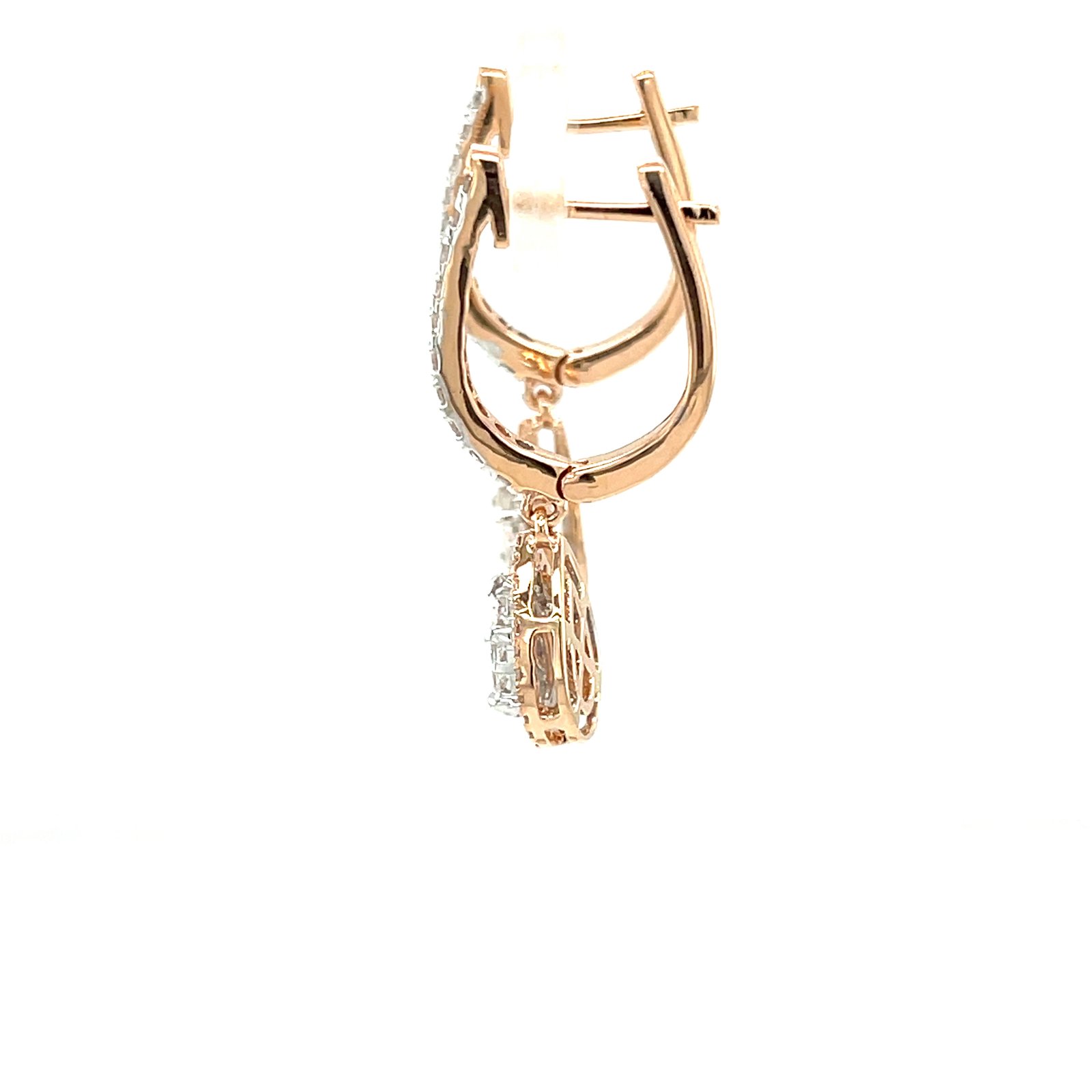 Royale Diamonds – Modern Pear-Illusion Halo Diamond Lever-Back Earrings in 18K Rose Gold (1.04 ctw, IGI)