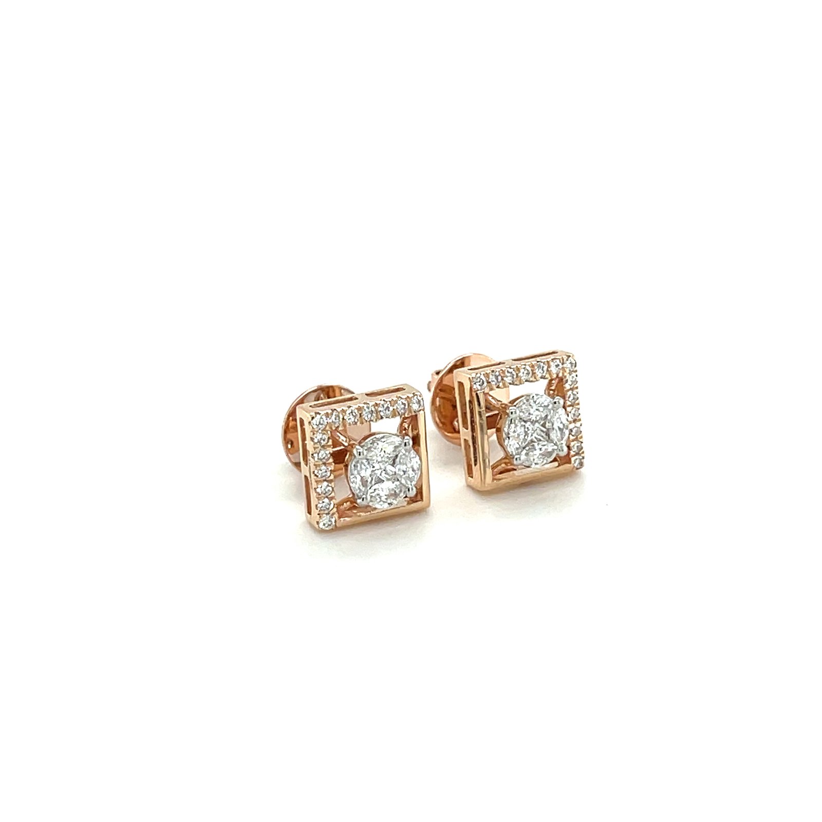 Aurex Frame Diamond Stud Earrings in 18K Rose Gold