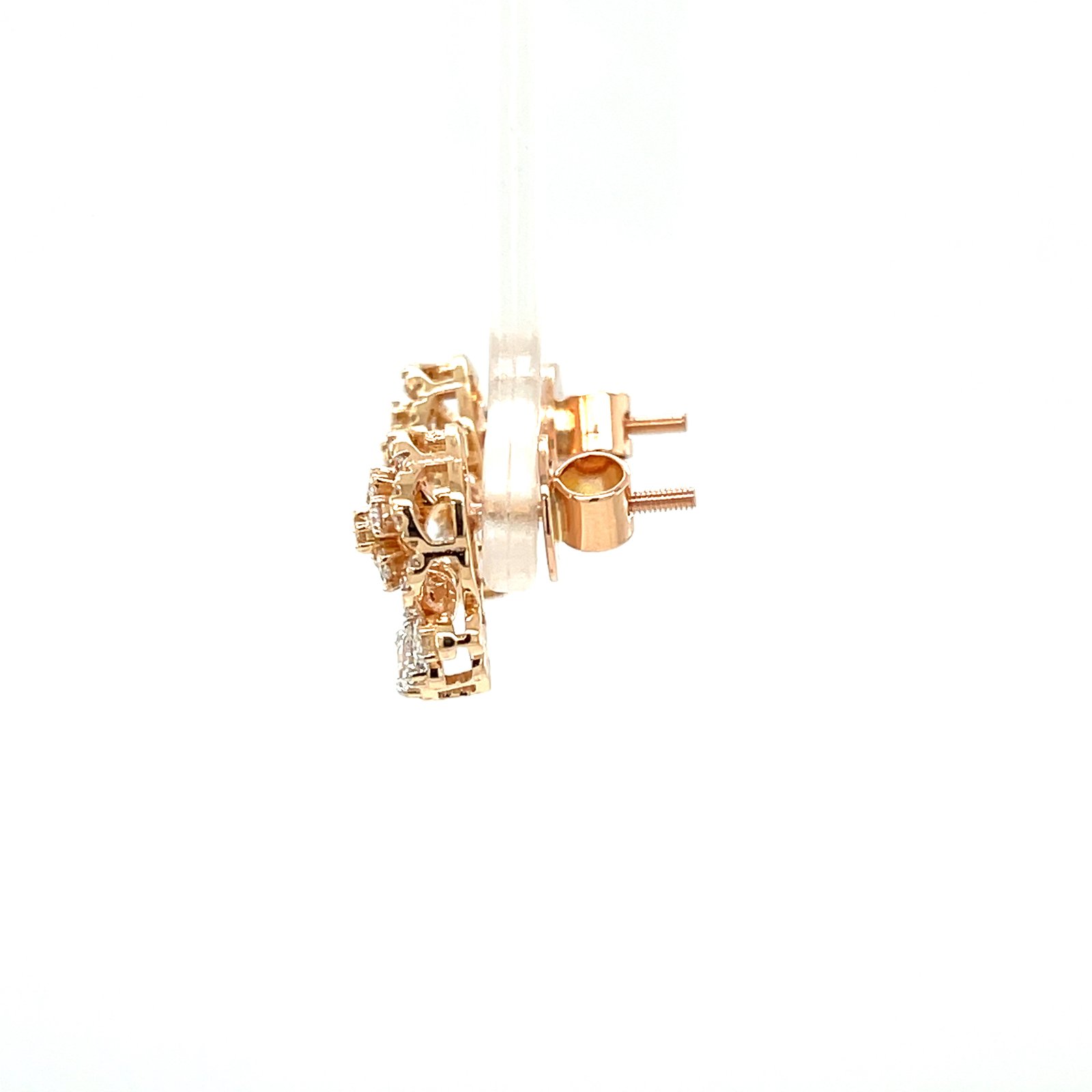 18K Rose Gold Floral Cluster Diamond Stud Earrings with Pear-Drop Accents, IGI Certified (ER00590)