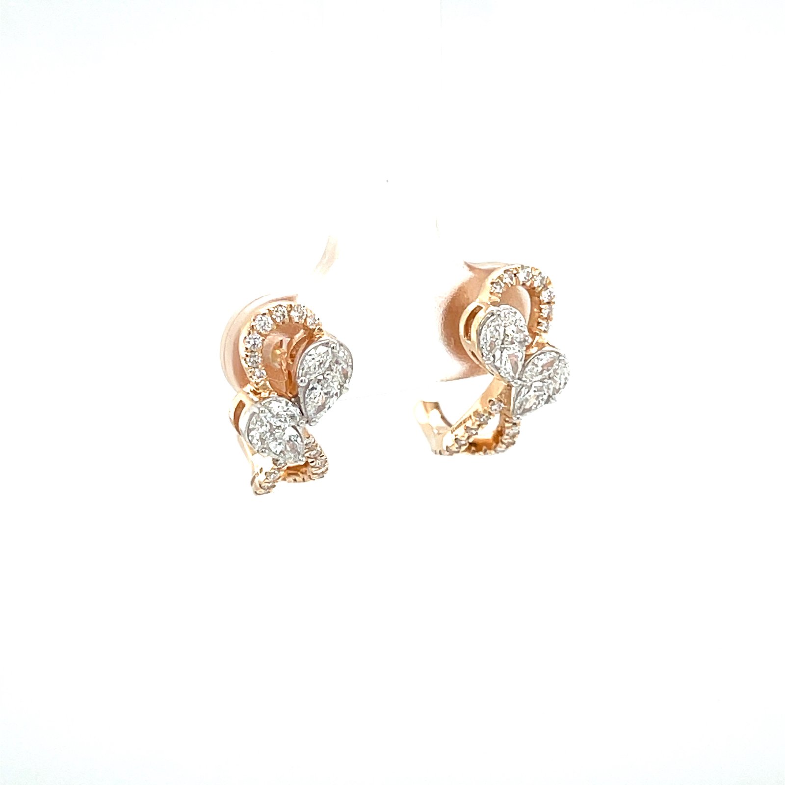Élan Bloom Diamond Huggie Earrings in 18K Rose Gold | Pear & Marquise Illusion Design