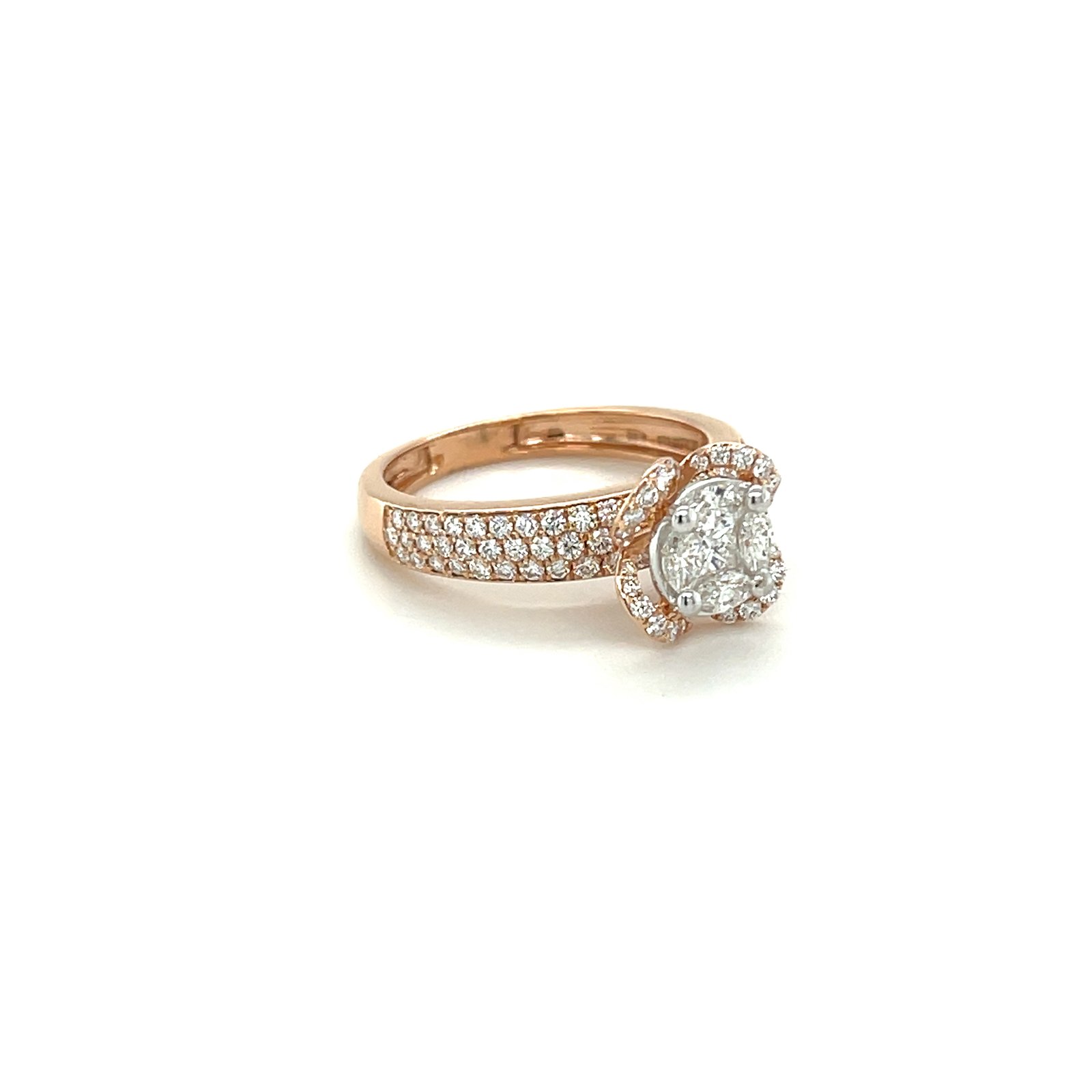 Royale Diamonds – Rose Gold IGI-Certified Natural Diamond Engagement Ring with Marquise & Princess Cluster (0.88 cts)