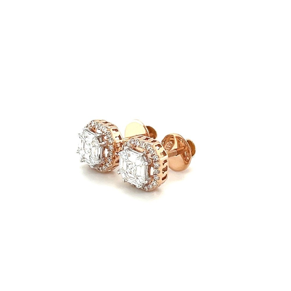 Asscher Cut Solitaire Look Diamond Stud Earring