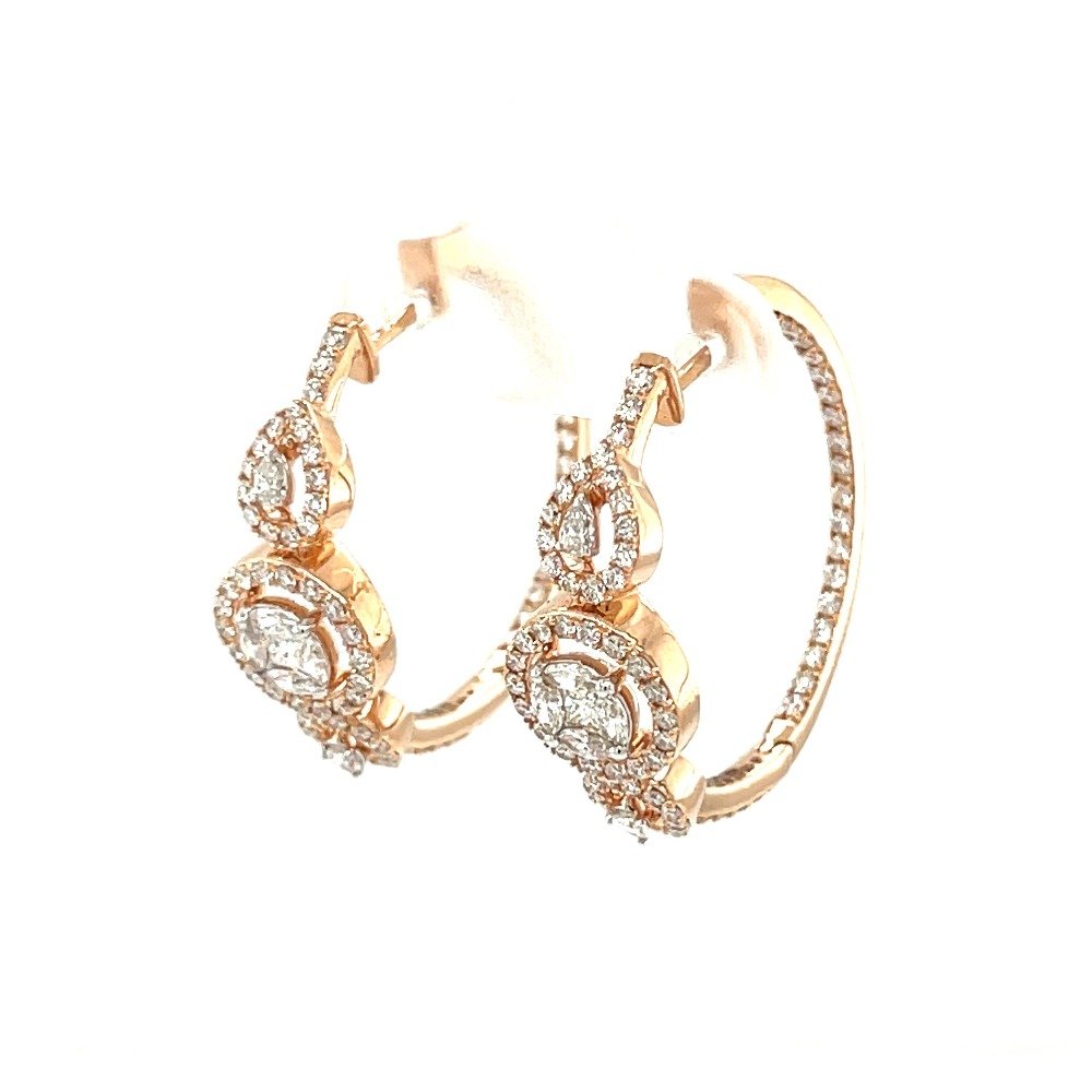 Medium Circular Diamond Hoop Bali Earring in 18k Rose Gold