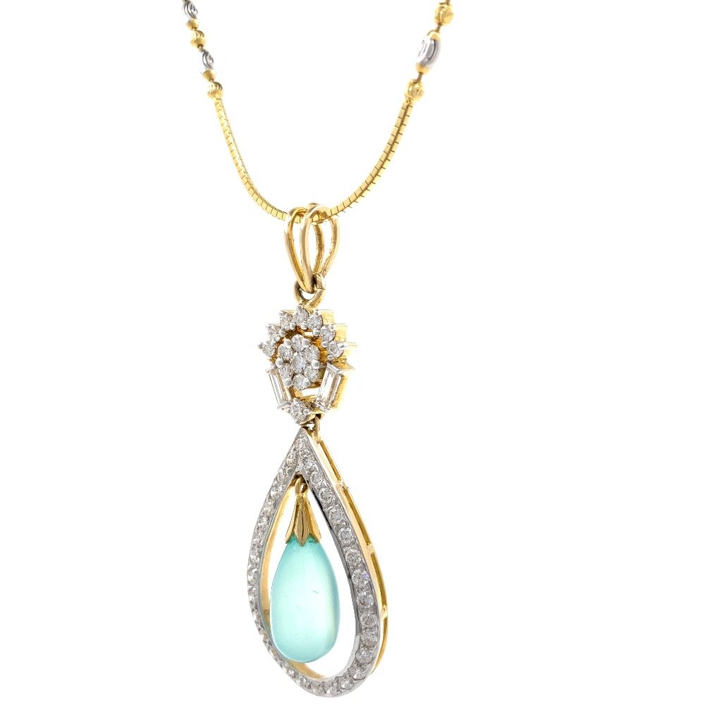 Blue Stone & Diamond Pendant in Yellow Gold 8SHP86
