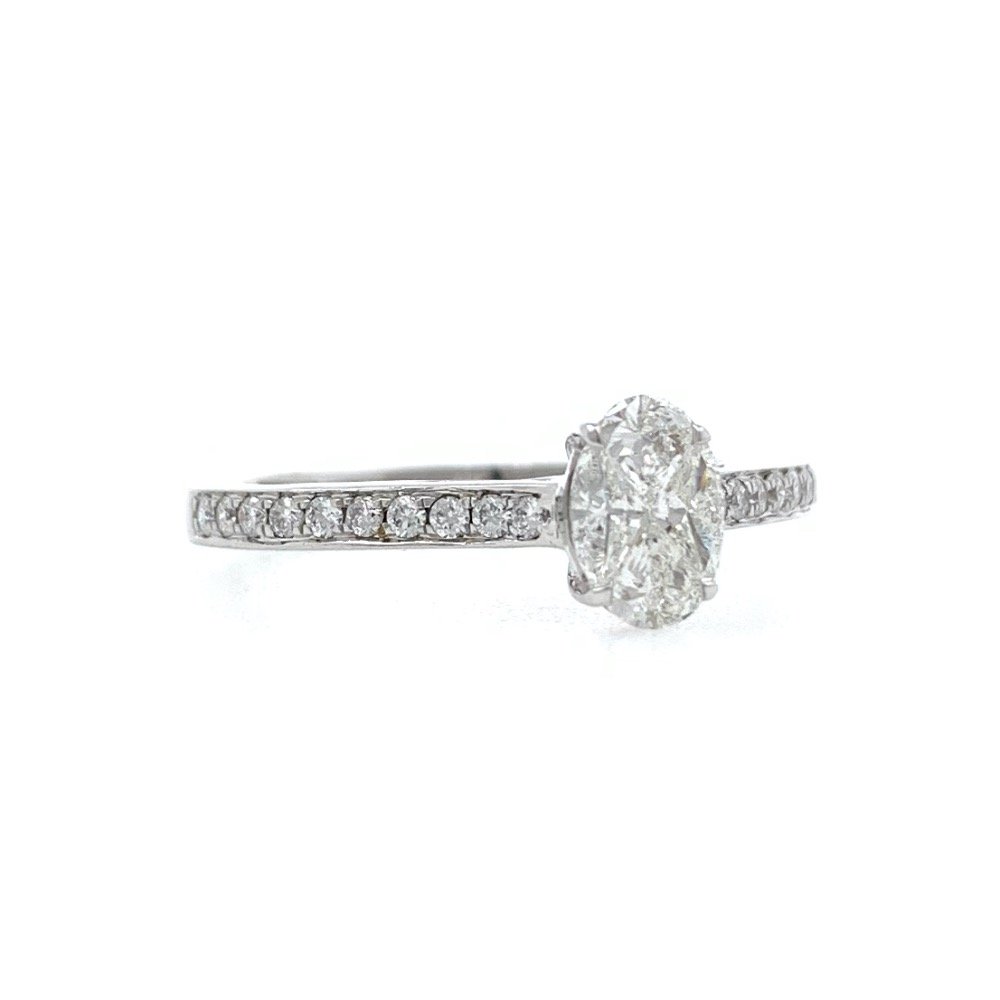 Oval Shaped Pie Cut Diamond Engagement Ring in 18k White Gold - VVS - VS - FG - 2.210 Grams - 0.38 carat - 0LR43