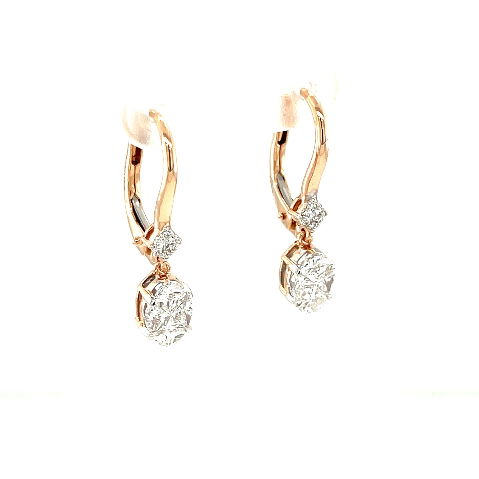 Royale Diamonds – Modern Oval-Illusion Natural Diamond Lever-Back Earrings in 18K Rose Gold (1.06 ctw, IGI)