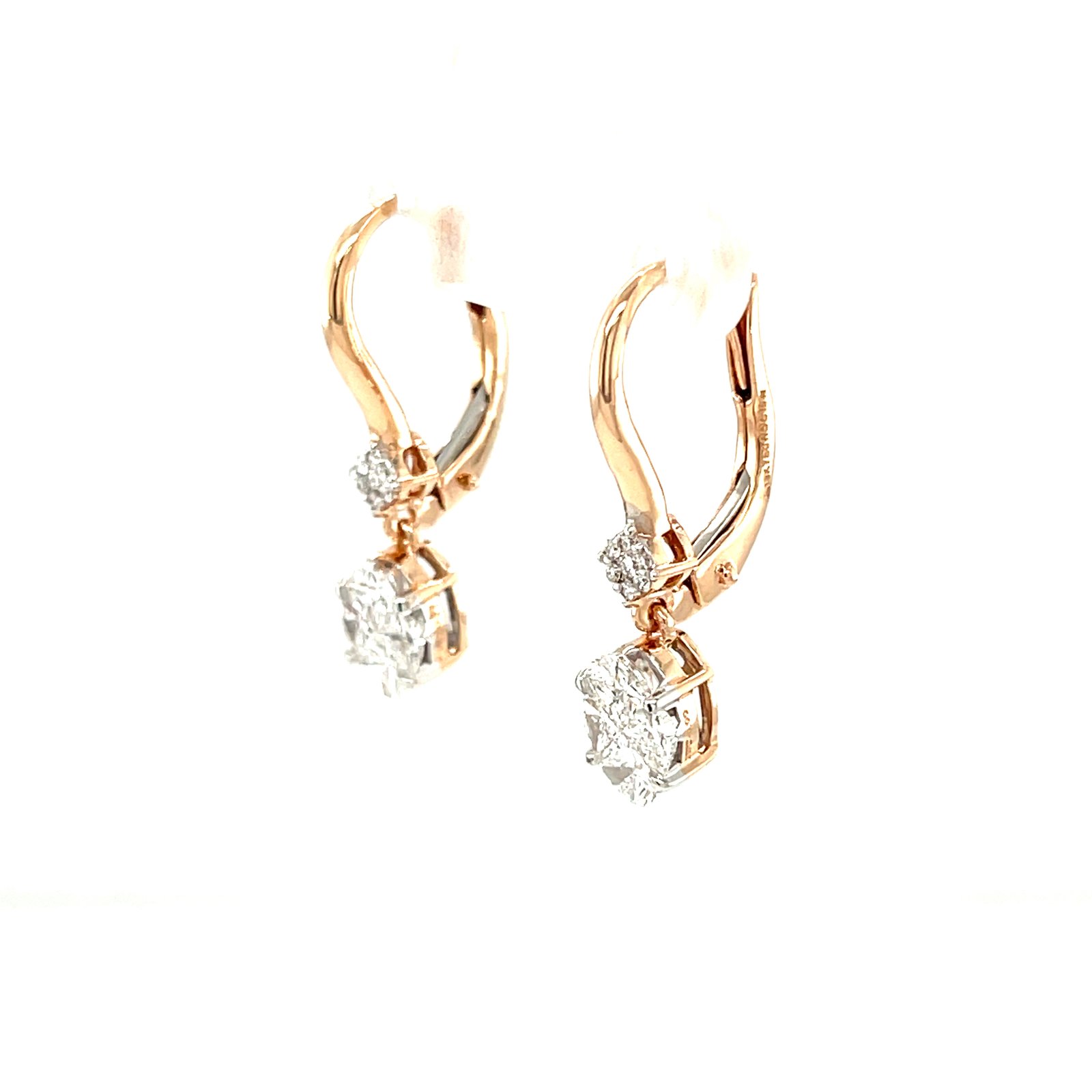 Royale Diamonds – Modern Oval-Illusion Natural Diamond Lever-Back Earrings in 18K Rose Gold (1.06 ctw, IGI)