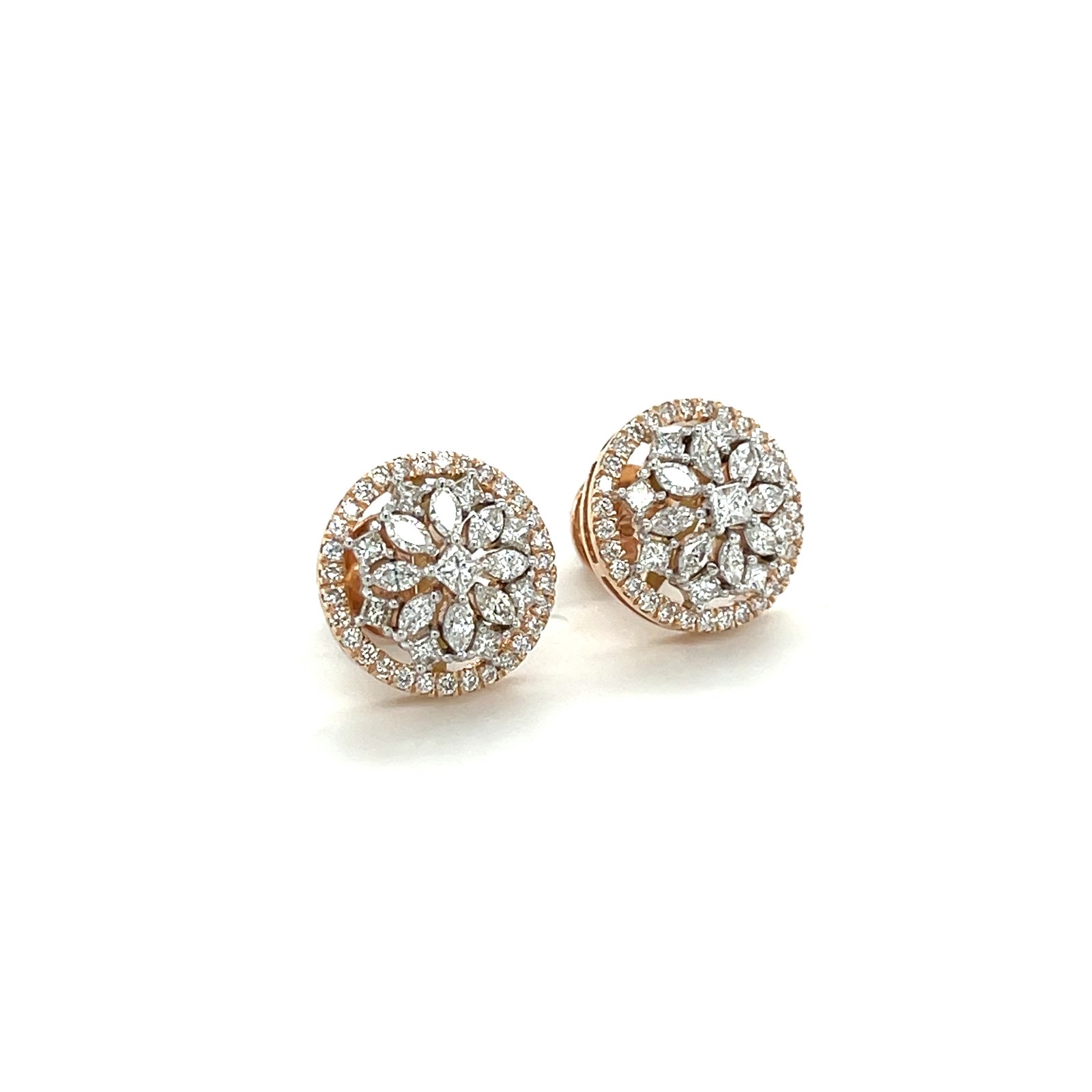 Astra Mandala – Rose Gold Halo Diamond Studs