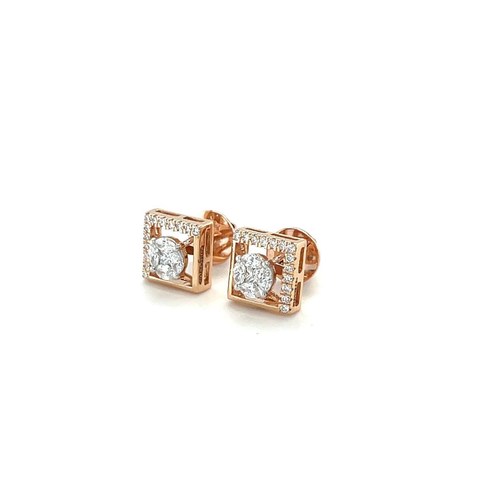 Aurex Frame Diamond Stud Earrings in 18K Rose Gold