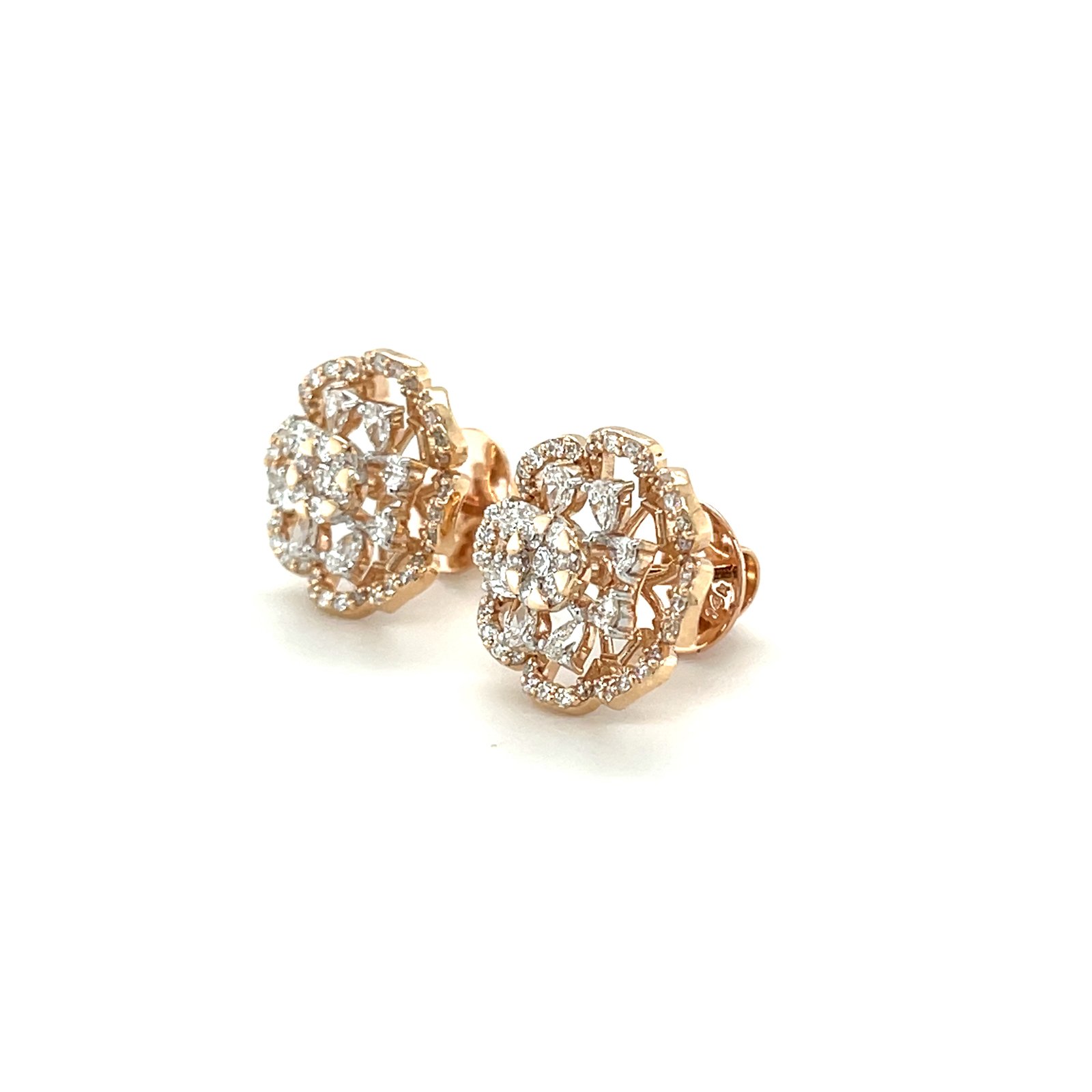 Celestia Bloom Diamond Stud Earrings in 18K Rose Gold