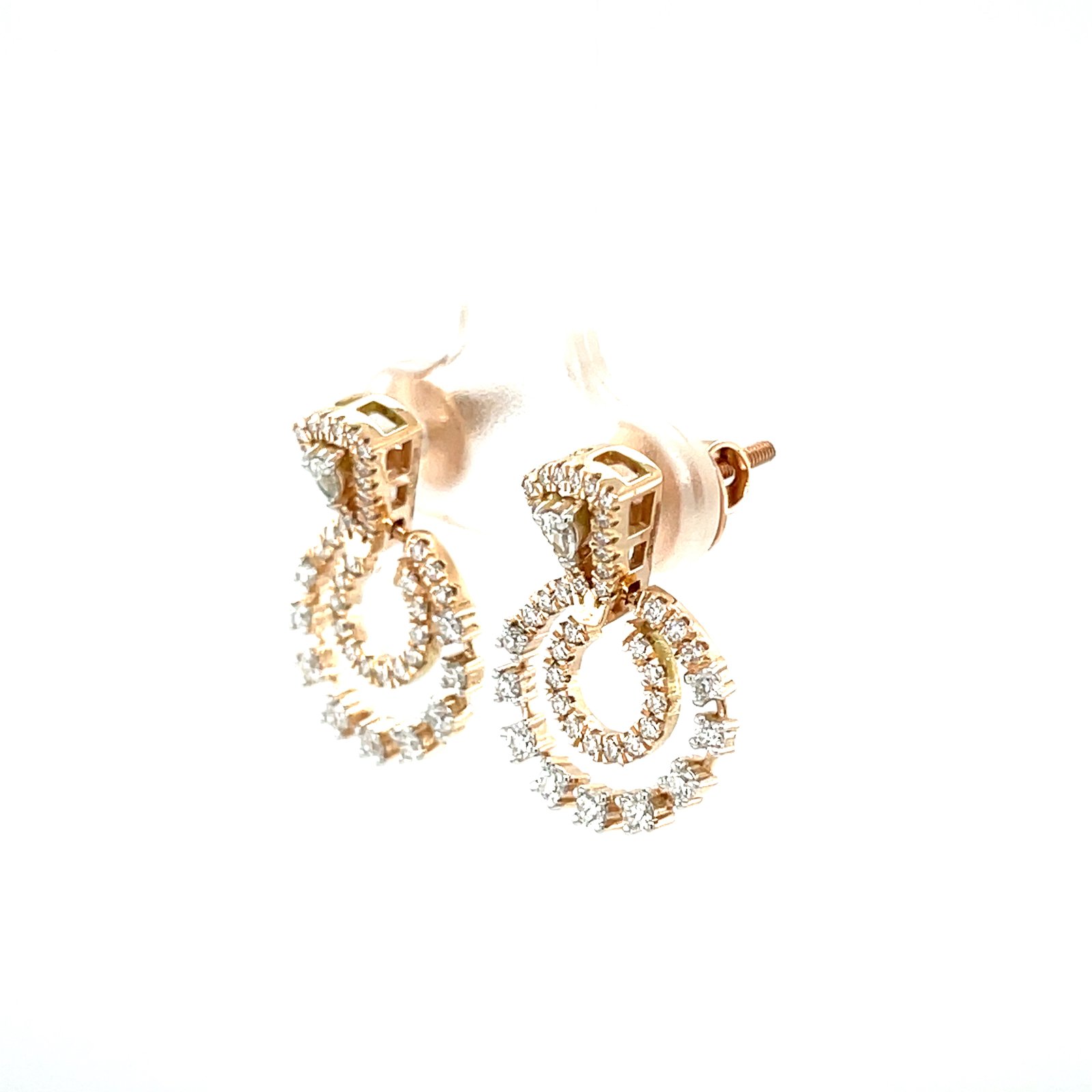 18K Rose Gold Double-Circle Diamond Stud Earrings with Pear Top, IGI Certified (ER00593)