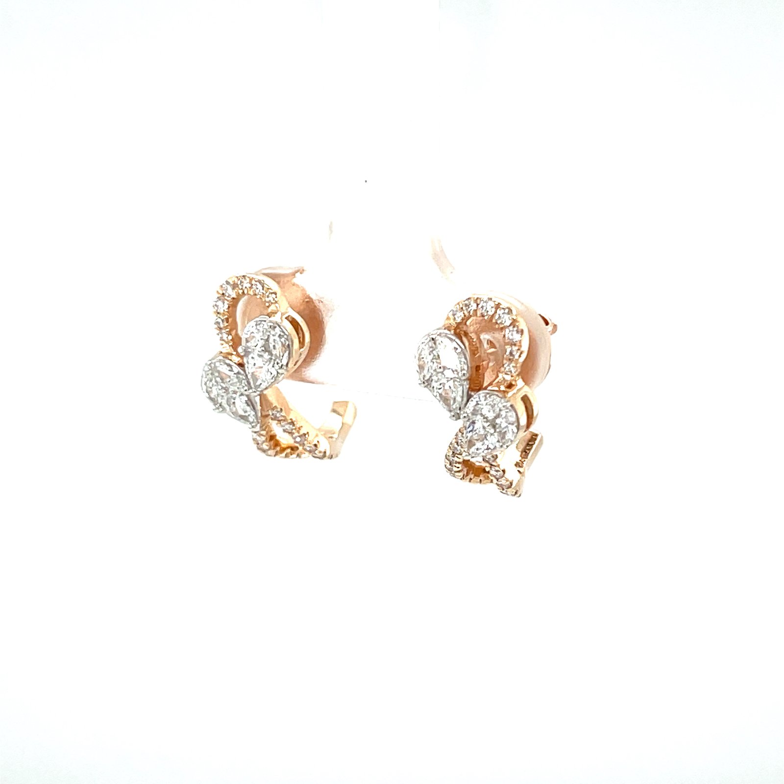 Élan Bloom Diamond Huggie Earrings in 18K Rose Gold | Pear & Marquise Illusion Design