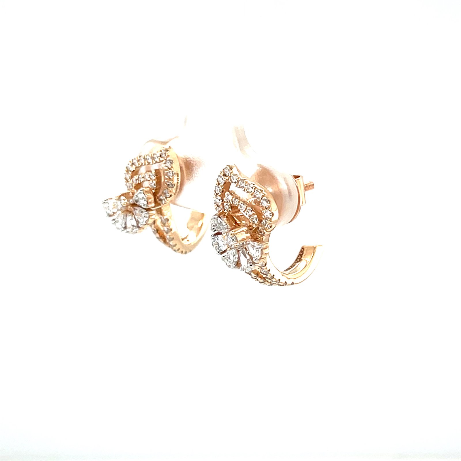 Lunara Bloom Diamond Huggie Earrings in 18K Rose Gold ER00598
