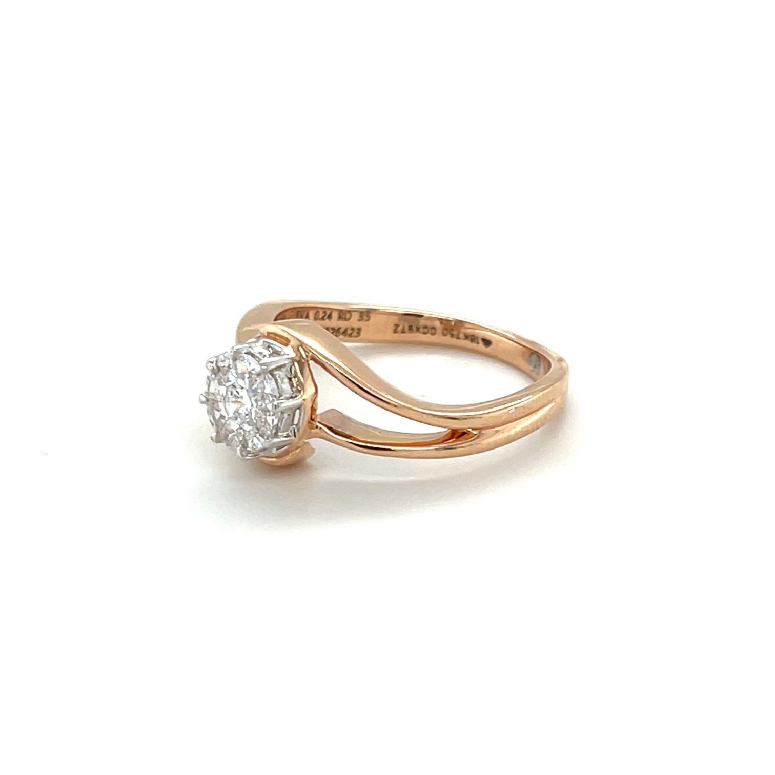 Stunning 18K Rose Gold Diamond Ring with Swirl Band