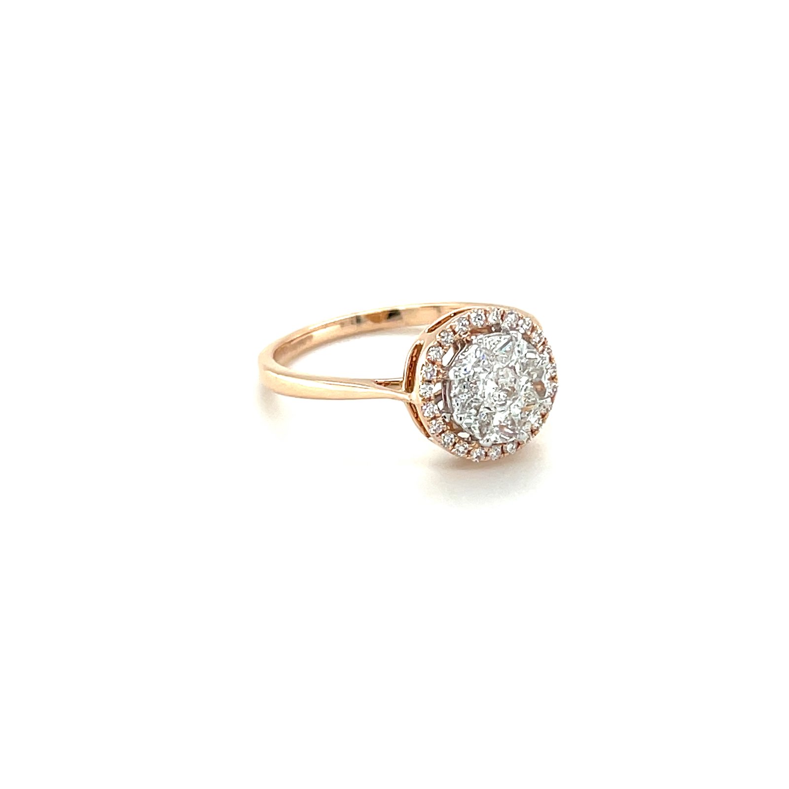 Royale Diamonds – Solstice Halo Illusion-Solitaire Natural Diamond Ring in 18K Rose Gold (0.54 cts, IGI)