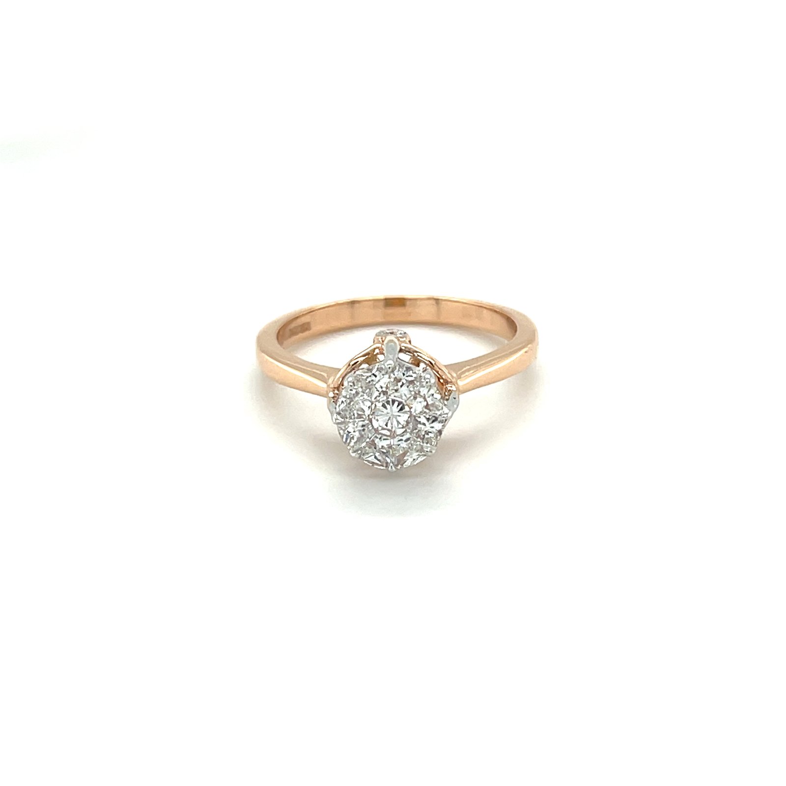 18K Rose Gold Round Illusion Cluster Diamond Ring — IGI Certified (LR00586)