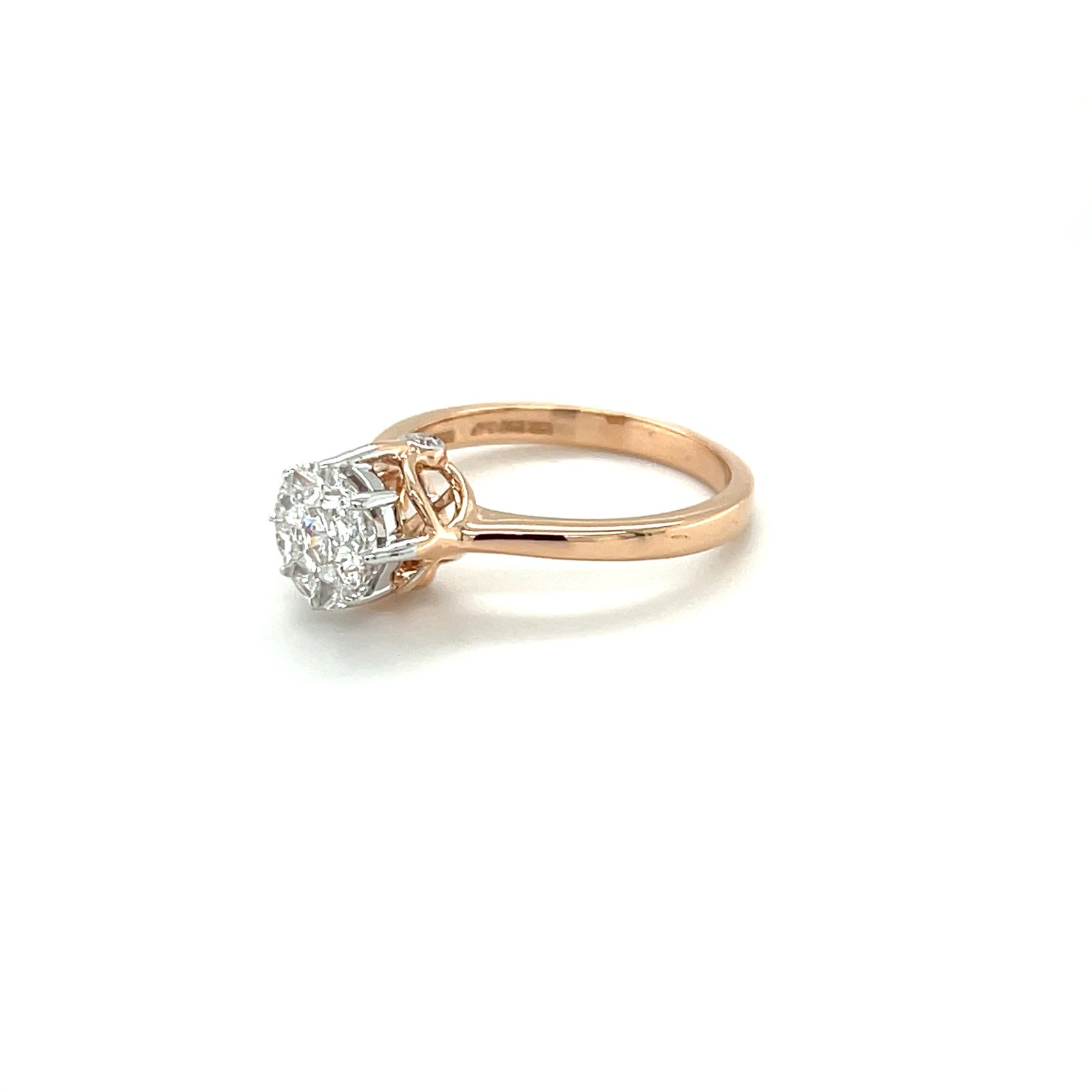 18K Rose Gold Round Illusion Cluster Diamond Ring — IGI Certified (LR00586)