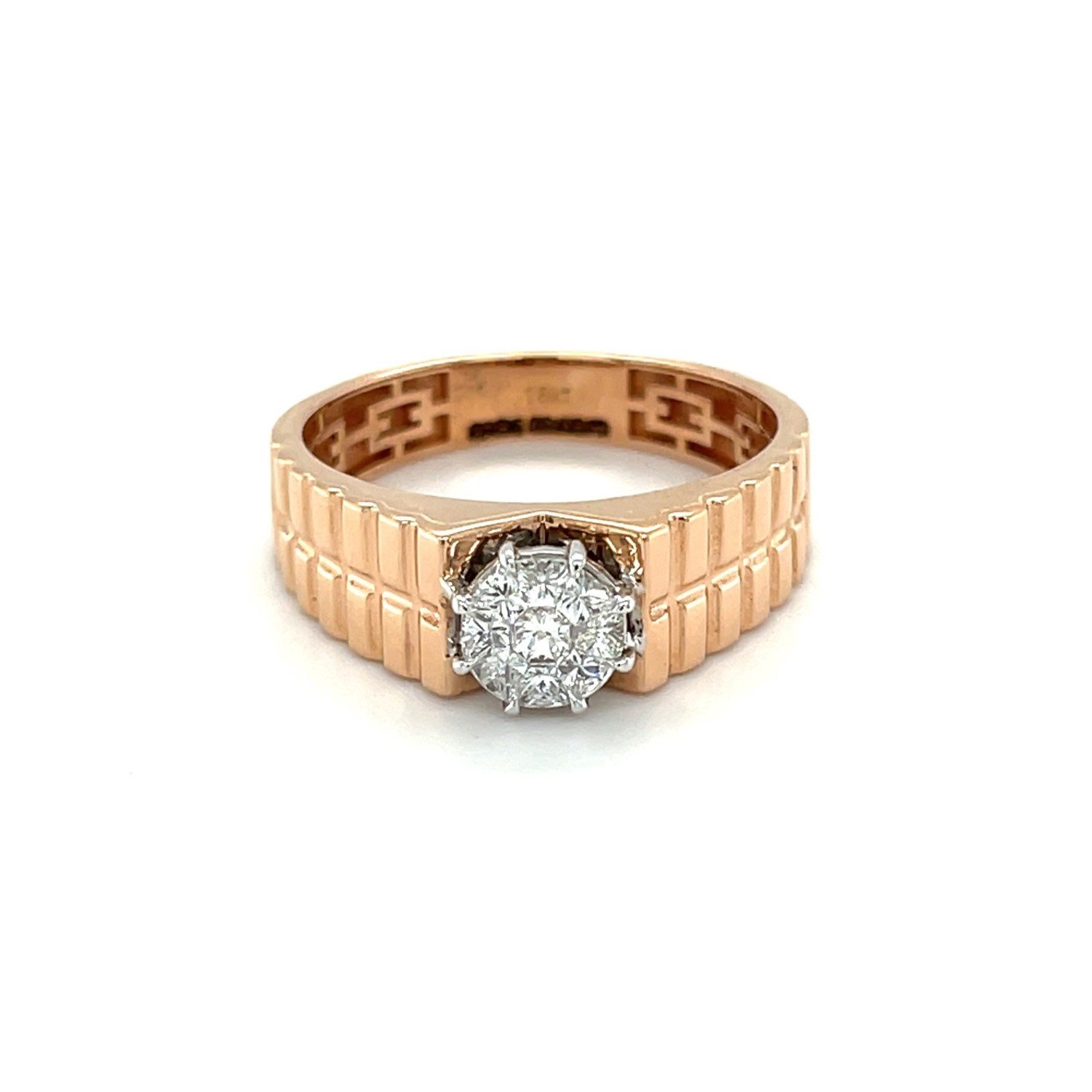 Modern Men's Diamond Ring with Rose Gold Band