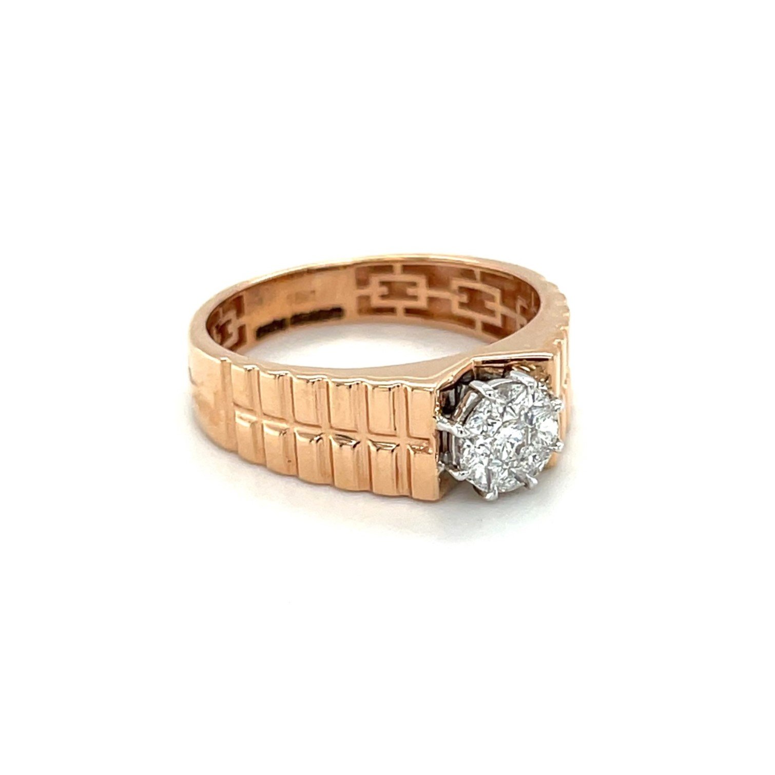 Modern Men's Diamond Ring with Rose Gold Band