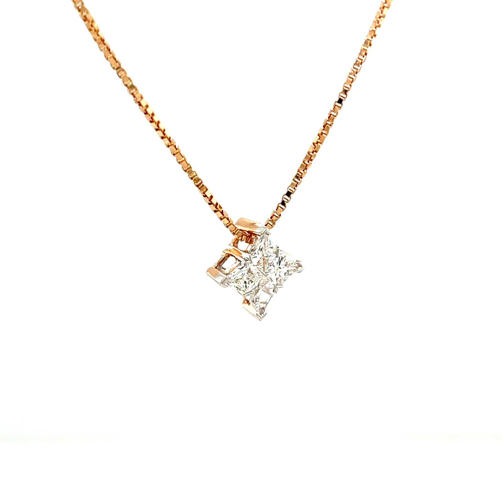Royale Diamonds – Starlight Quatre Princess-Illusion Natural Diamond Pendant Necklace in 18K Rose Gold (0.45 ct)