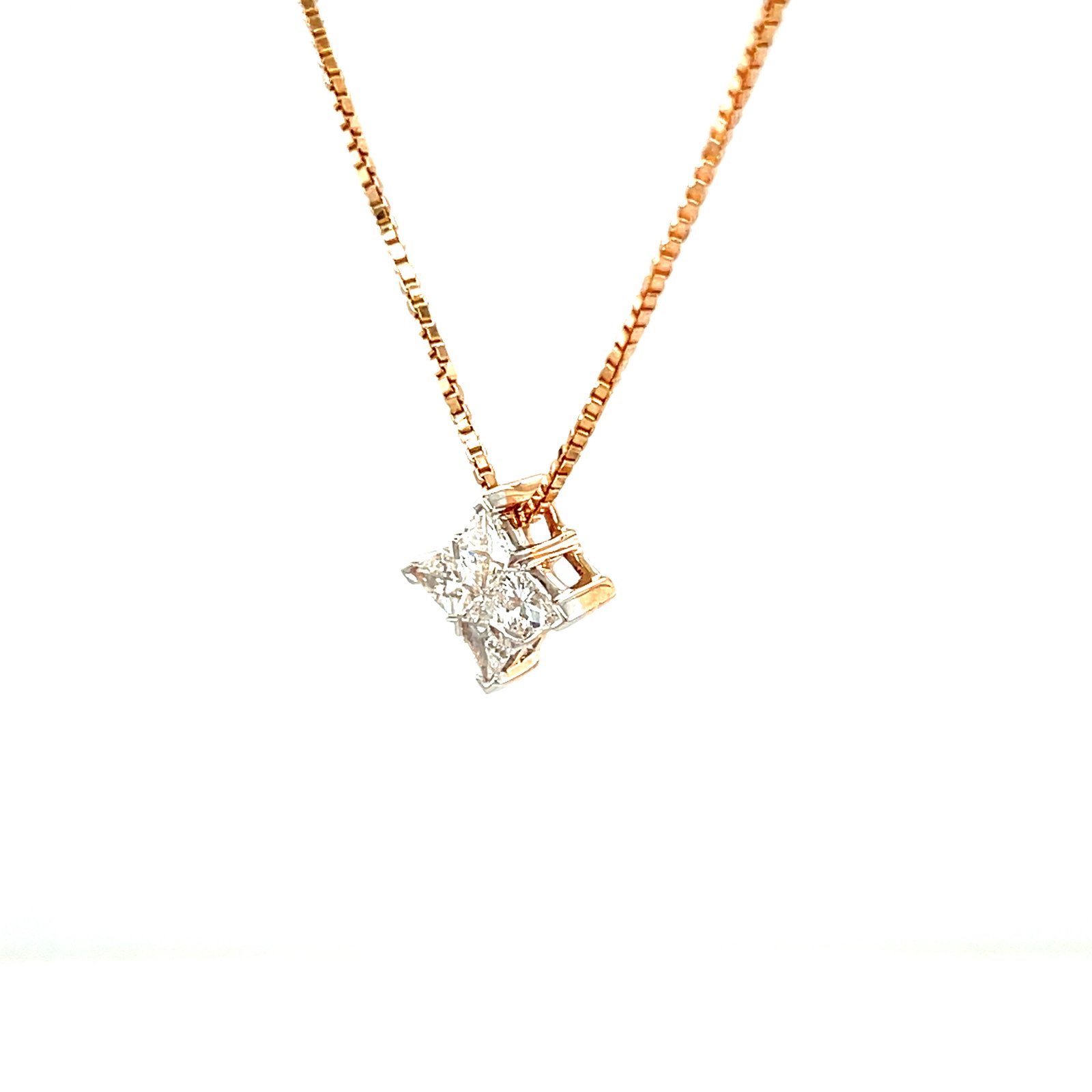 Royale Diamonds – Starlight Quatre Princess-Illusion Natural Diamond Pendant Necklace in 18K Rose Gold (0.45 ct)