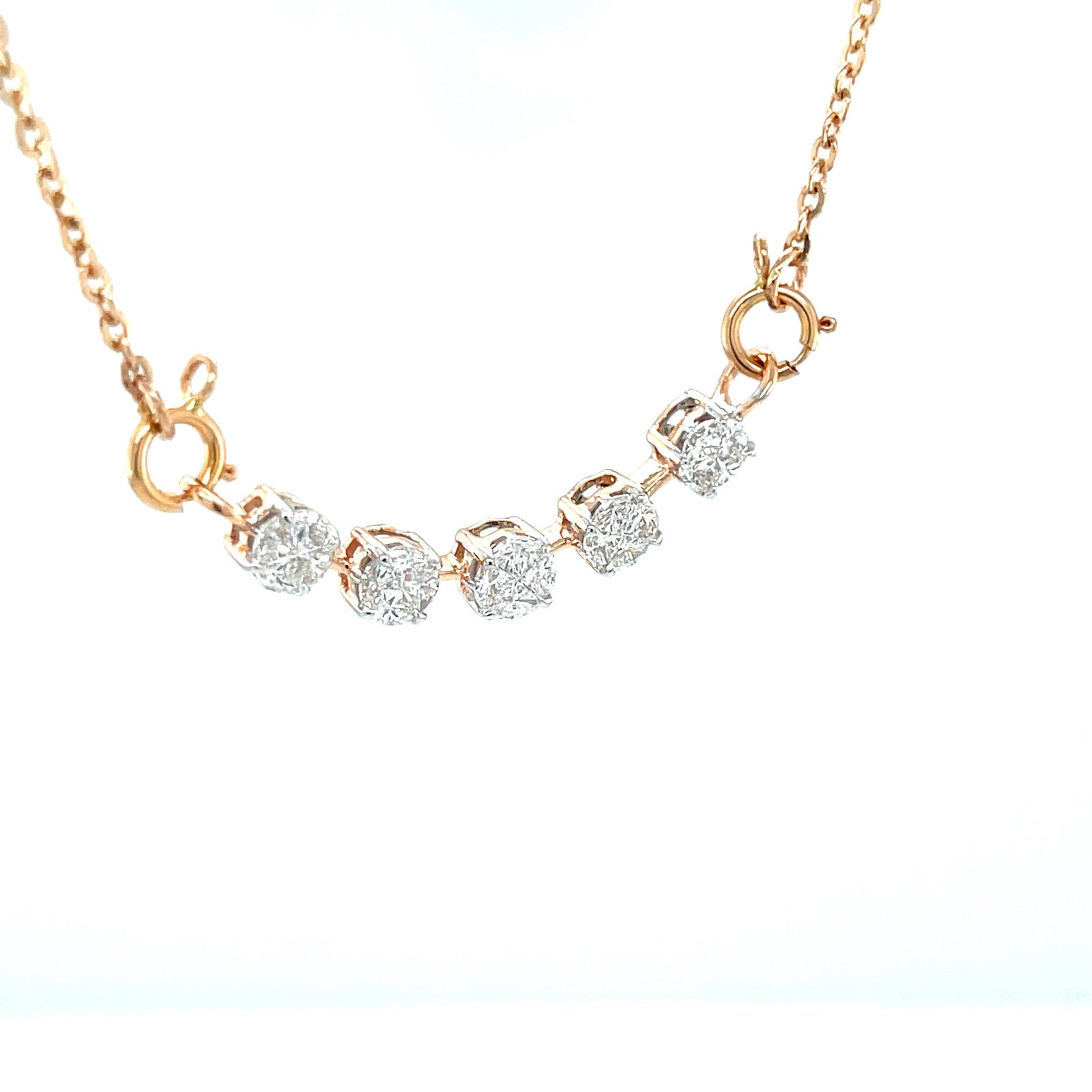Royale Diamonds – Modern Illusion-Set Natural Diamond Tanmaniya Necklace in 18K Rose Gold (1.50 cts)