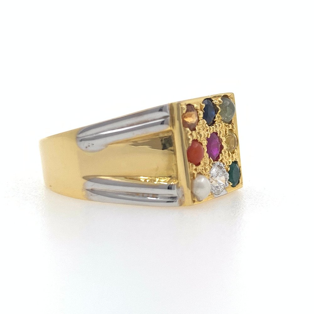 18kt yellow gold traditional handmade navgrah diamond gents ring 7gr48