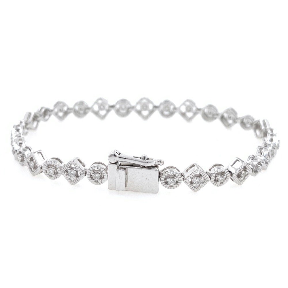 Square & Round Design diamond Tennis Bracelet in White Gold 9BRC37