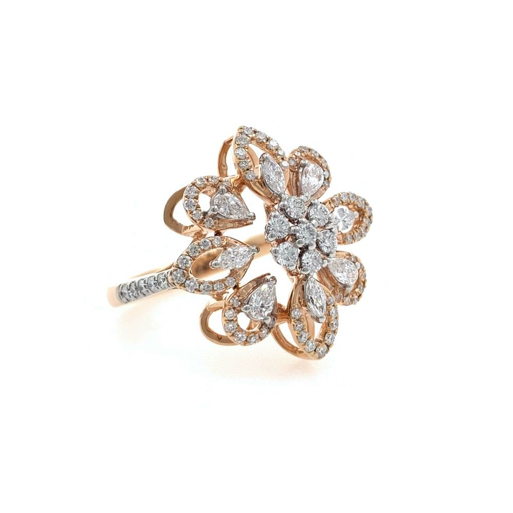 Delicately Designed Flower Ring with Fancy Shaped Design for Party Wear in 18k Rose Gold - 0.83 carats - 6.100 Grams - 0LR28