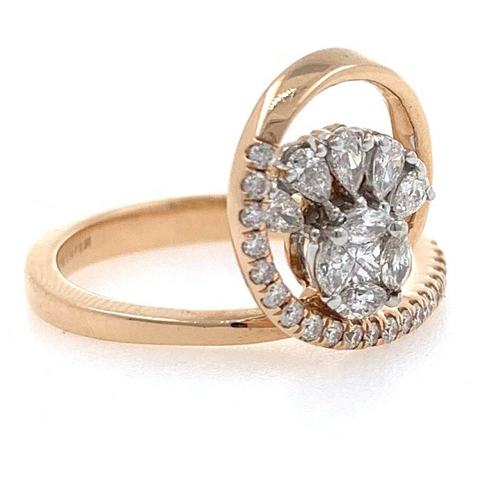 18kt / 750 rose gold floral micro set diamond ring 8lr203