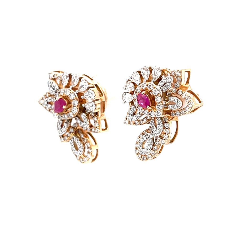 Incroyable diamond earring with red colour stone in rose gold 8shp36