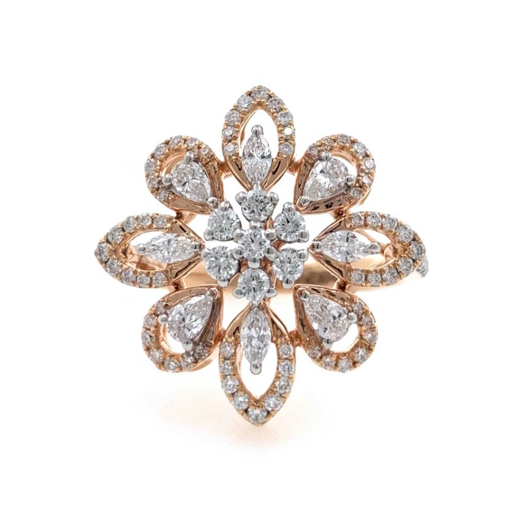 Delicately Designed Flower Ring with Fancy Shaped Design for Party Wear in 18k Rose Gold - 0.83 carats - 6.100 Grams - 0LR28