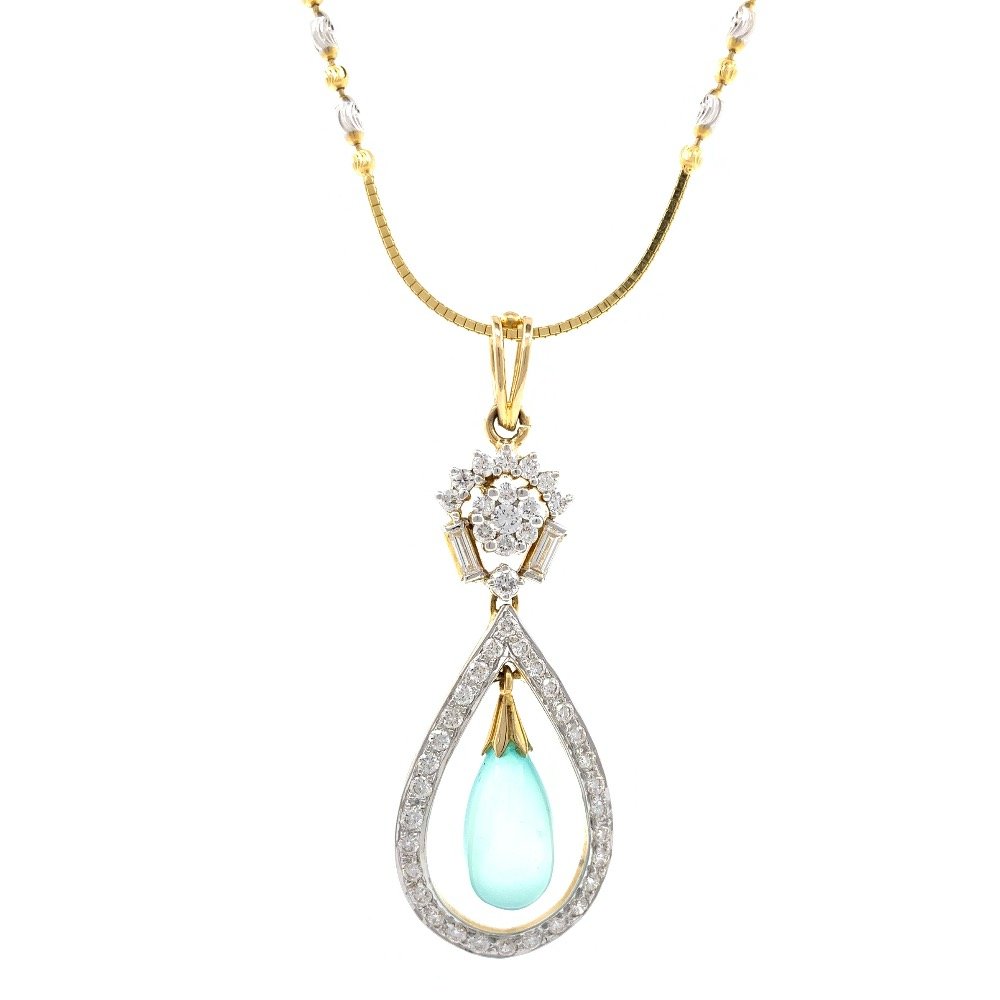 Blue Stone & Diamond Pendant in Yellow Gold 8SHP86