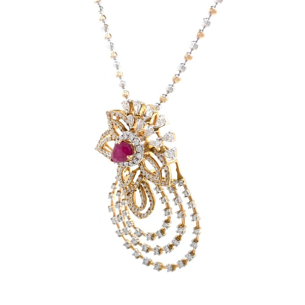 Incroyable Diamond Pendant with Red Colour Stone in Rose Gold 8SHP36