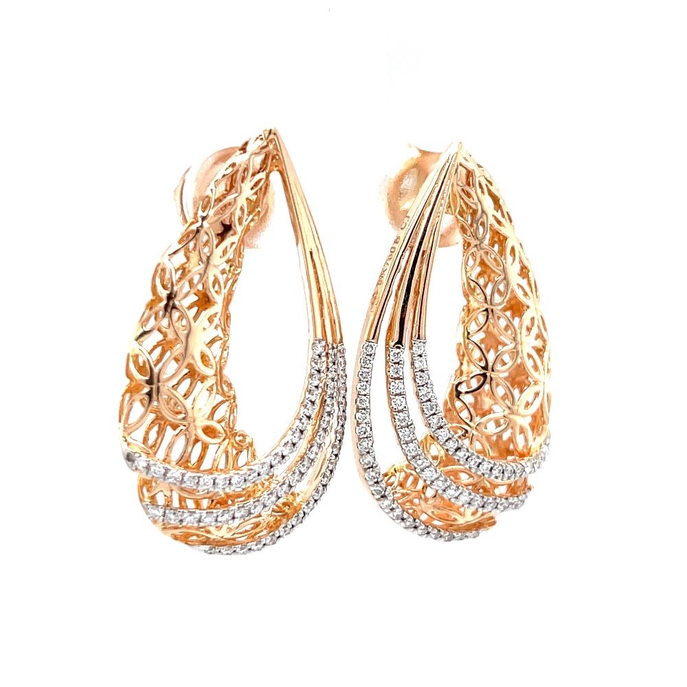 Floral gold cutout with three lines drop earrings 0top174