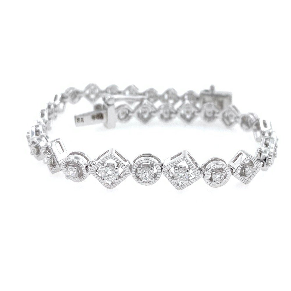 Square & Round Design diamond Tennis Bracelet in White Gold 9BRC37