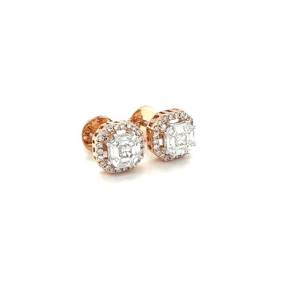 Asscher Cut Solitaire Look Diamond Stud Earring