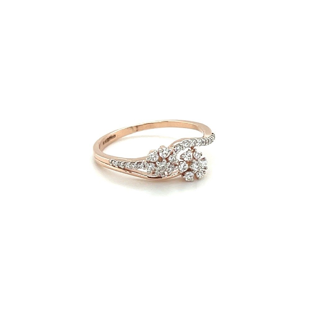 14k Rose Gold Cluster Flower Diamond Ring with Swirl Band