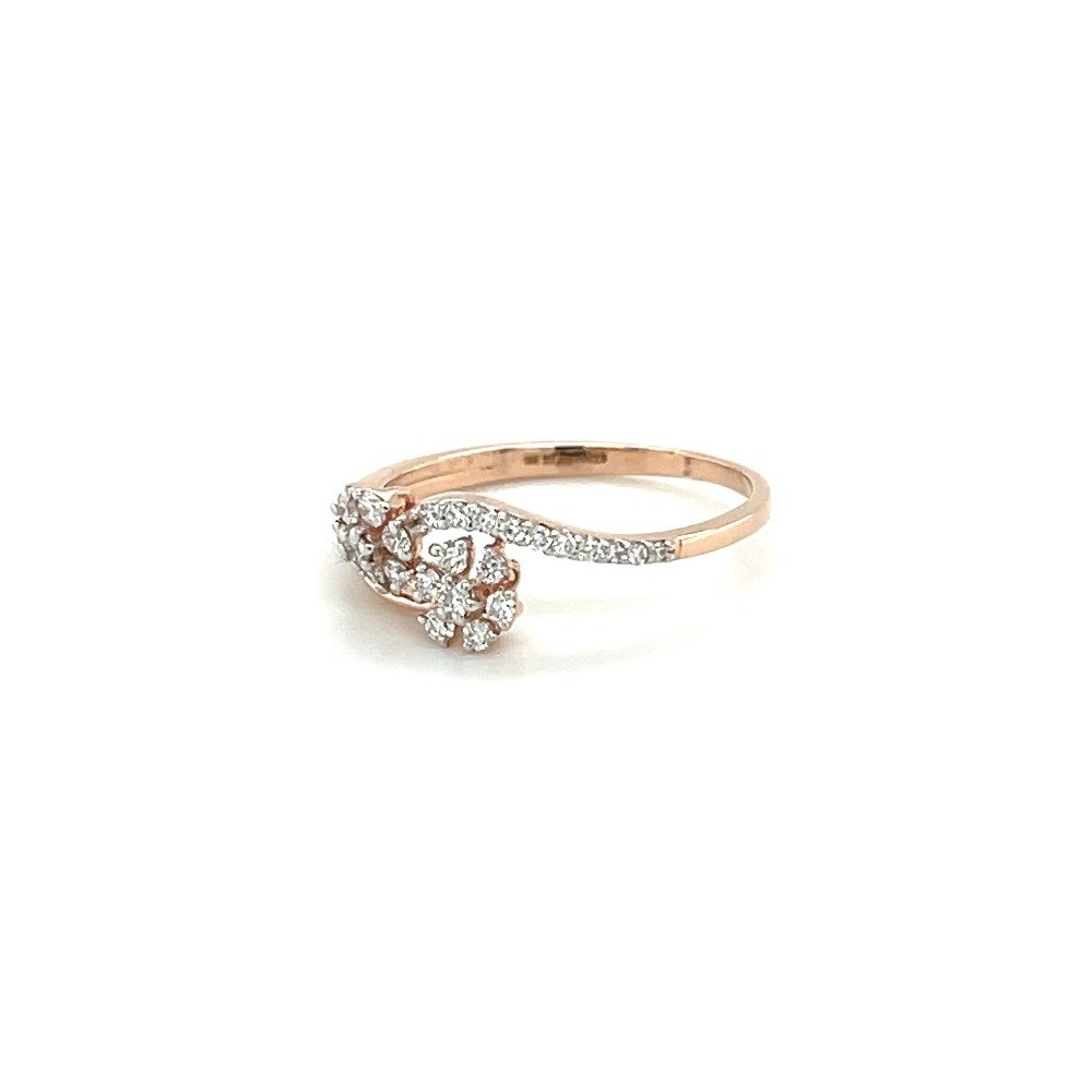 14k Rose Gold Cluster Flower Diamond Ring with Swirl Band