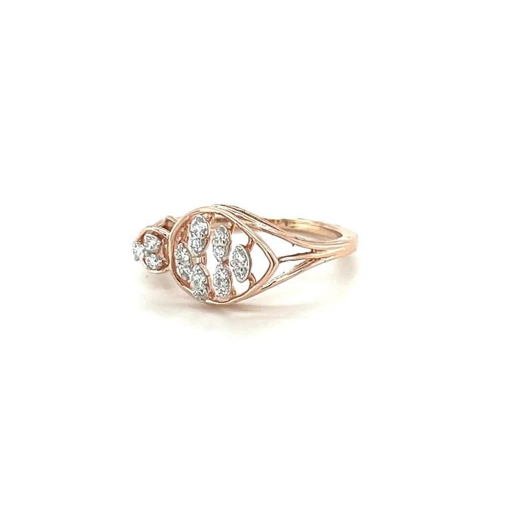 Leaf-Shaped Diamond Cluster Ring in 14k Rose Gold