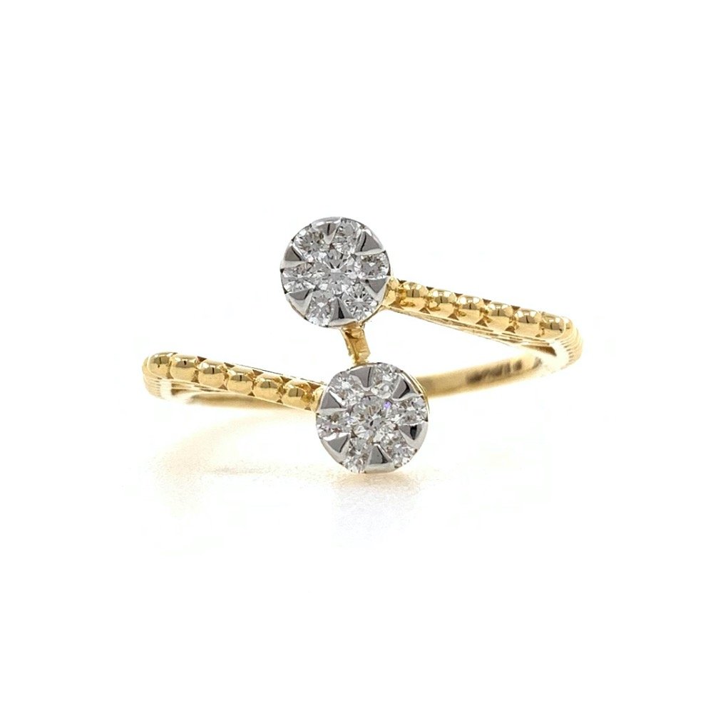 Dual Flower Fancy Diamond Ring in 18k Yellow Gold - 3.080 Grams - 23 cents - VVS EF - 0LR56