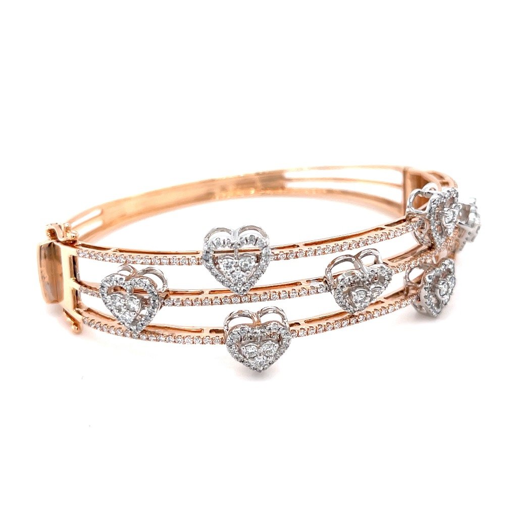 3 Lines with 7 Delicately moving Hearts Diamond Bracelet