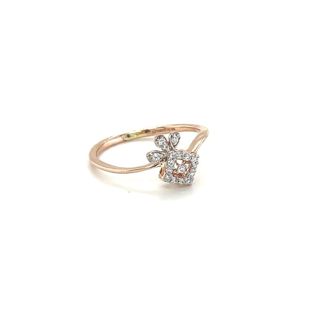 Square Diamond Cluster Ring with Bow Accent in 14k Rose Gold